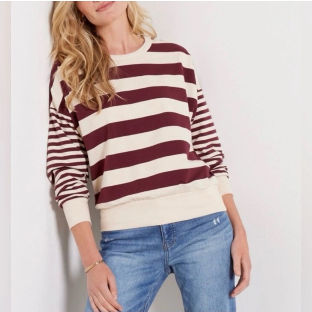 Evereve Maroon and Cream Striped Sweatshirt